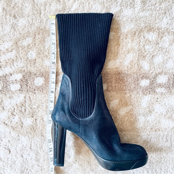 Hogan Platform High Heel Leather Sock Boot In Blue And Black Metallic Size 38 - Picture 8 of 16